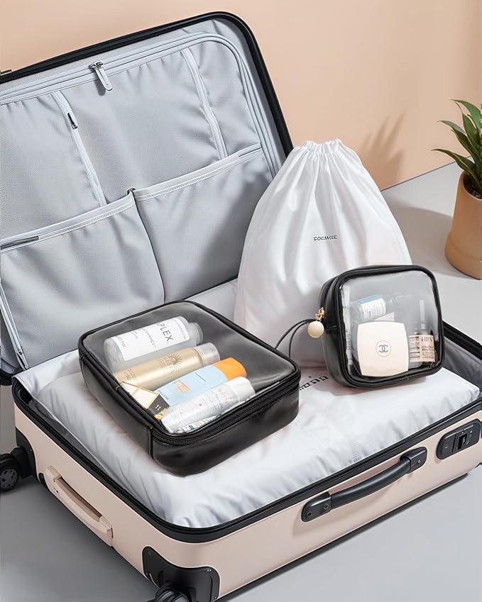 KOTORA TSA Approved Toiletry Bag with Mini Clear Makeup Bag PVC Cosmetic Bags for Women and Men, Carry on Airport Airline Compliant Bag Car Accessories for Women Men(B-Clear Black)