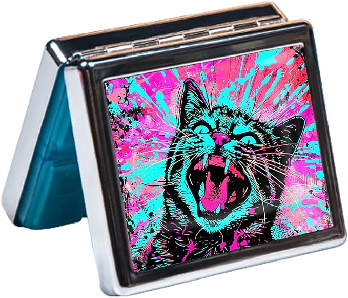 Cute and Portable Metal Pill Organizer – 8 Compartments, Elegant Chrome Finish, Ideal for Travel and Daily Use (Splash Cat)