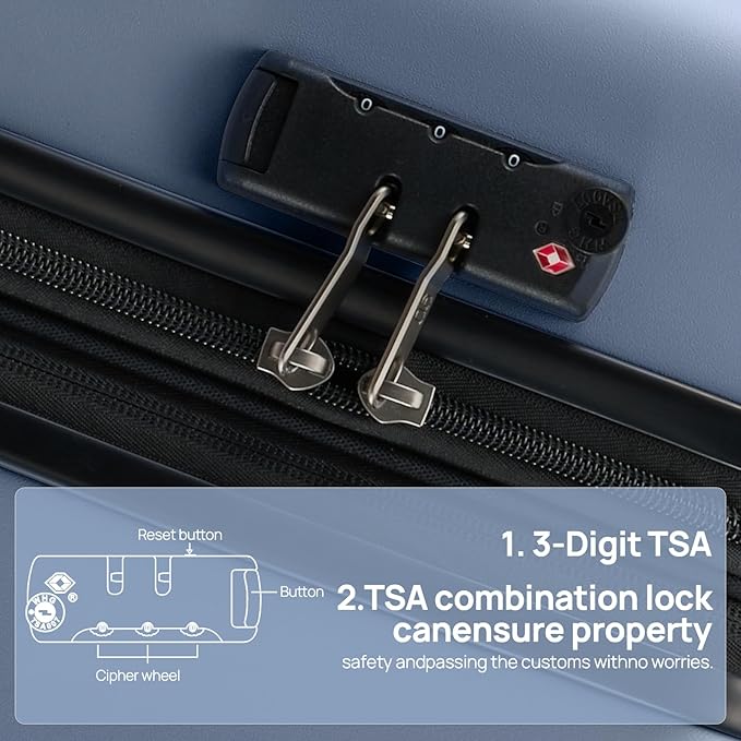 Carry on Luggage 22 X 14 X 9 Airline Approved, 20 Inch Luggage for 3-5 Days Travel, Double Spinner Wheels, 100% Hardshell PC, TSA Lock (09-Blue, Carry-On 20-Inch)