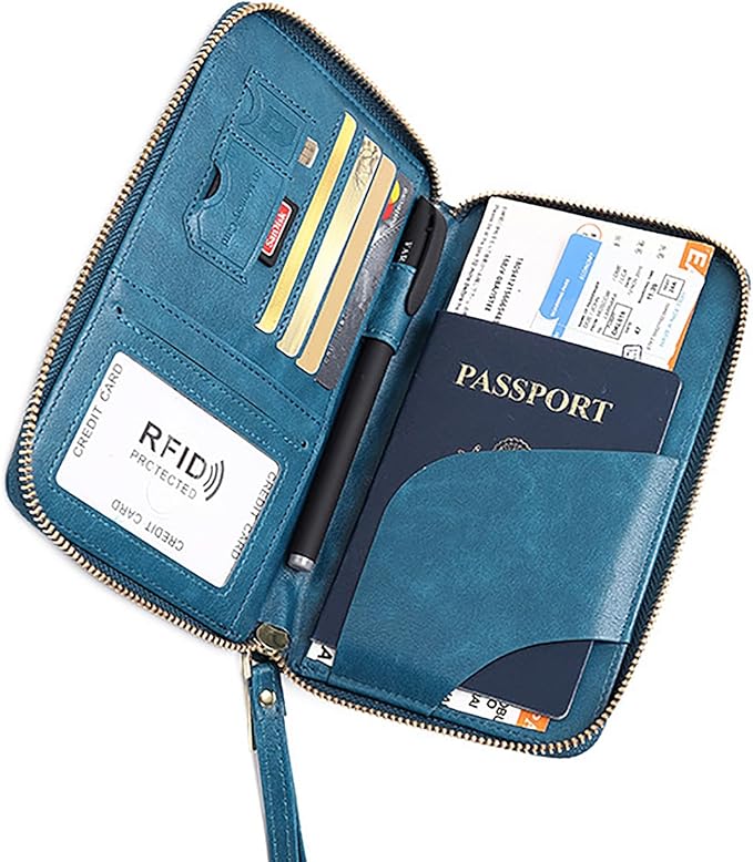 Rowgins Rfid Blocking Passport Holder Wallet, Rowgins Rfid Passport Holder with Zipper, PU Leather PassportHolder for Travel (PEACOCK BLUE)
