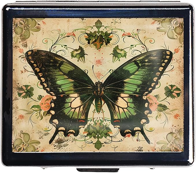 Cute and Portable Metal Pill Organizer – 8 Compartments, Elegant Chrome Finish, Ideal for Travel and Daily Use (Vintage Butterfly)