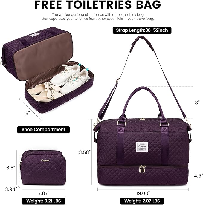 LOVEVOOK Travel Duffle Bag,Weekender Bags for Women with Shoe Compartment，Carry on Overnight Bag with Toiletry Bag,Gym Duffel Bag with Wet Pocket, Hospital Bags for Labor and Delivery