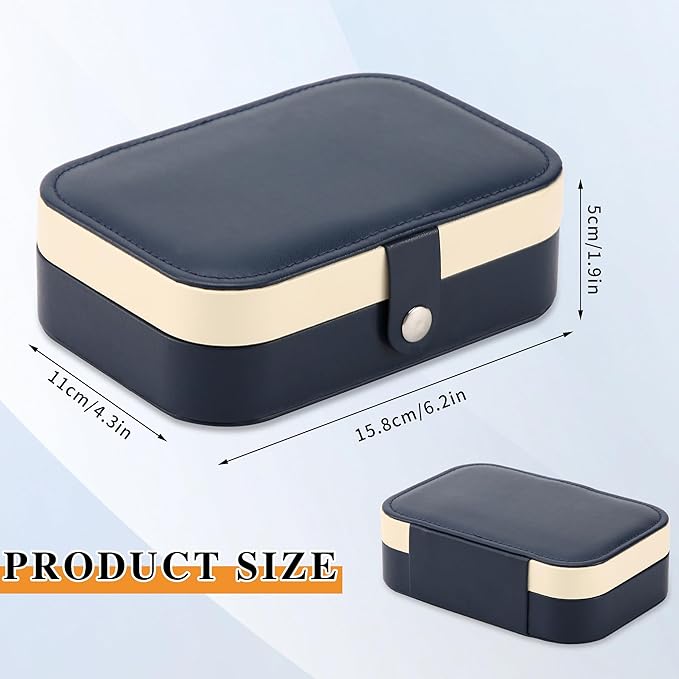 Travel Jewelry Box, PU leather Small Jewelry Organizer For Female Girls, double layer portable mini travel case for storing earrings, rings, necklaces.(dark blue)