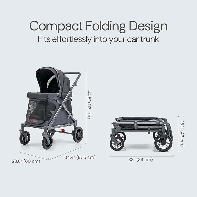 Familidoo Q1 Multi-Use Kids Wagon Stroller – Foldable, Lightweight & All-Terrain for Kids & Pets – 5-Point Safety Harness, Rain Cover & Compact Travel Design – Supports Up to 132 lbs (Charcoal Gray)
