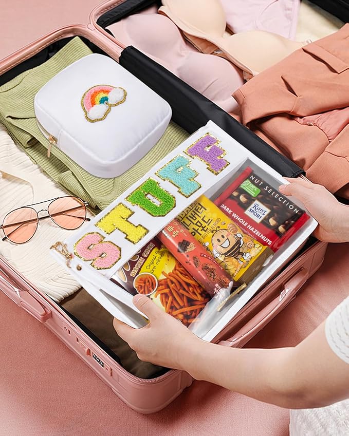 2 Pcs Snack Pouch Chenille Letter Clear Zipper Snack Bag, Nylon Snack Pouch for Travel Clear Makeup Bag Small Cosmetic Bag for Purse Snack Bags for School Waterproof Toiletry Bag
