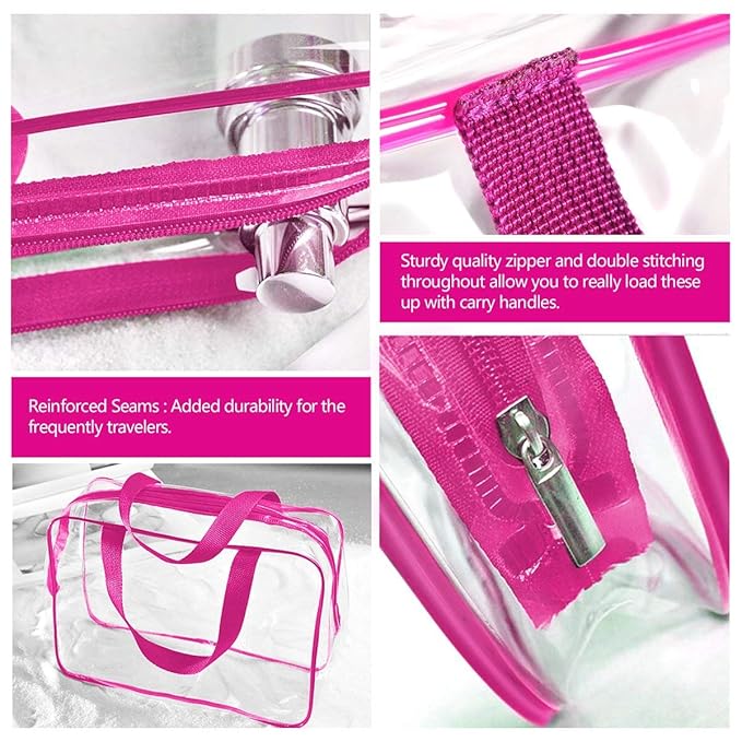5Pcs Crystal Clear PVC Travel Toiletry Bag Kit for Women Men, Waterproof Vinyl Packing Organizer Storage Bags with Zipper Handle Straps, Cosmetic Pouch Carry on Airport Airline Compliant Bag Handbag