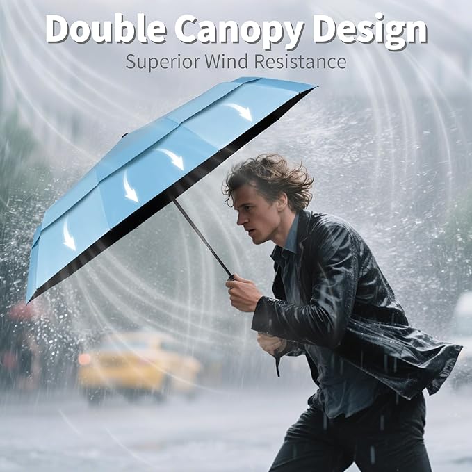 Seniny Windproof Travel Umbrella, Double Vented Canopy Large Umbrellas for Rain, Automatic Compact Umbrella for Car Backpack, Portable Pocket UV Umbrellas for Sun Protection Walking, Lightweight