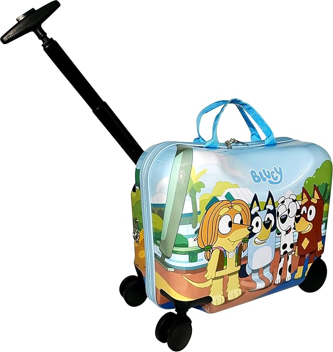 Fast Forward Ride-On 18" Suitcase For Kids/Tow-Along Toddler Carry-On Luggage With Wheels (Bluey)