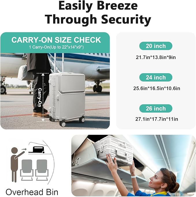 Hard Shell Luggage 24 Inch Travel Luggage, Carry-On Luggage Spinner TSA with Lid, PC+ABS Aluminum Frame，Lightweight Travel Luggage 20'' 24'' 26''Carry-On (upgraded white, 24 inch)