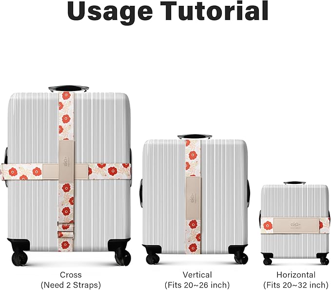 Luggage Straps for Suitcases, Adjustable Luggage Elastic Belt, Travel Essentials for Airport,Station, Vibrant Designs, Scarlet Blossom
