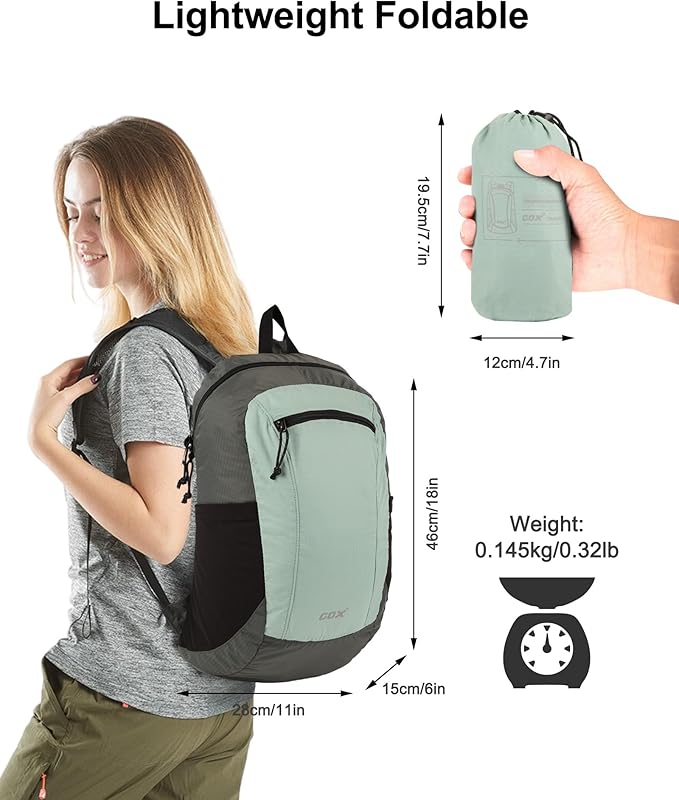 GOX Foldable 20l Backpack For Travel Lightweight Hiking Packable Daypack for Men Travel Camping Outdoor Bag Women (Jade)