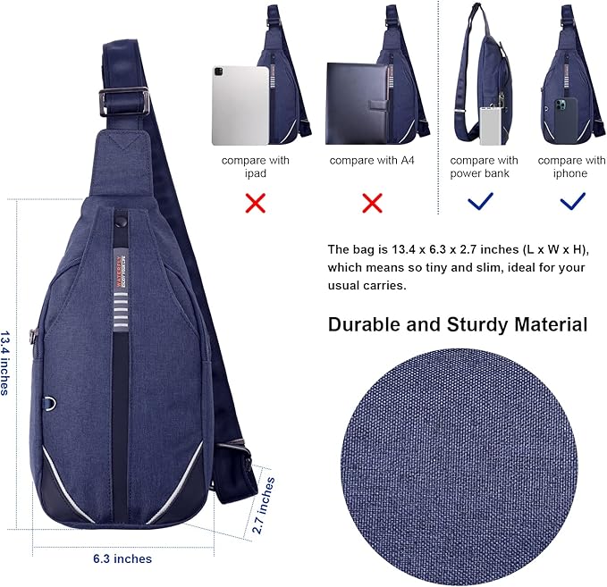 WATERFLY Small Crossbody Sling Backpack Anti Theft Backpack for Traveling Chest Shoulder Bag