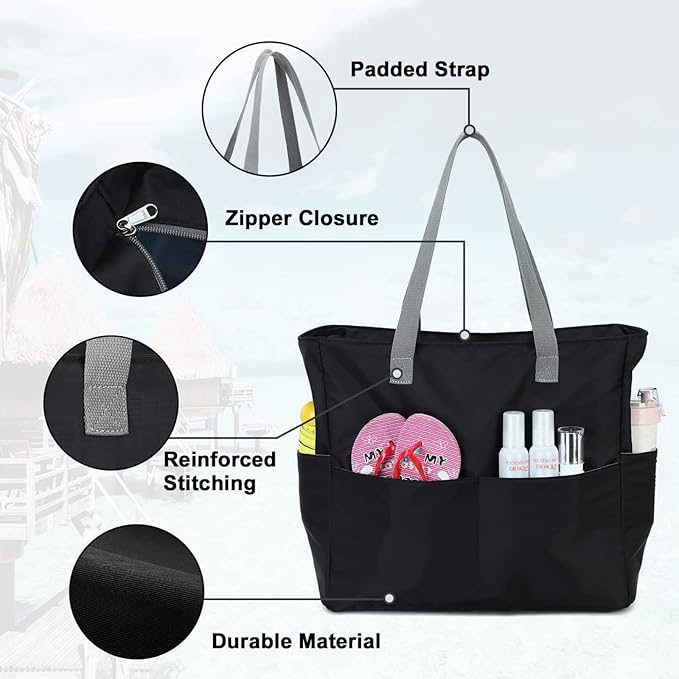 Waterproof Beach Tote Pool Bags for Women Ladies Extra Large Gym Tote Carry On Bag With Wet Compartment for Weekender Travel