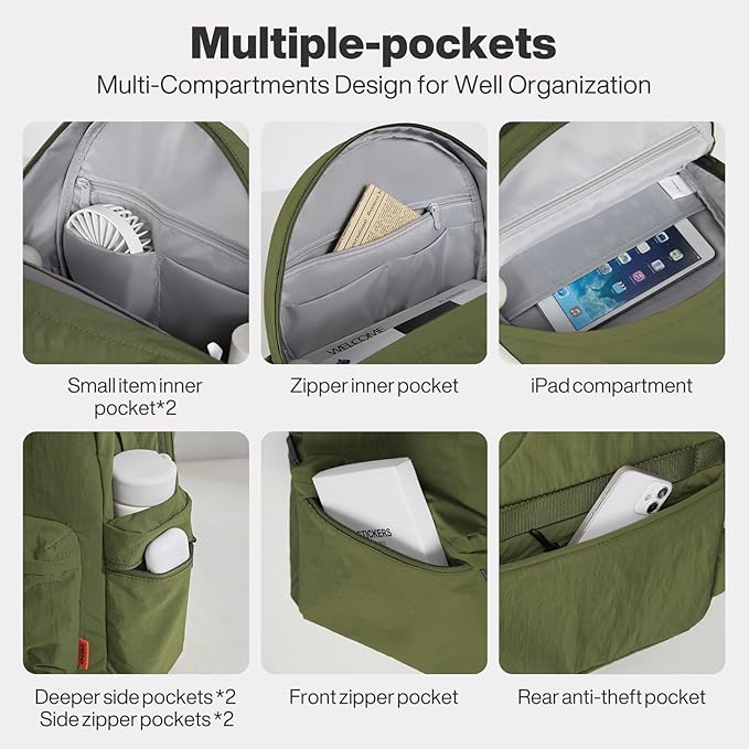mixi Outdoor Lightweight Backpack Casual Carry On Laptop Backpack Travel Bookbag for Women Men, Water Resistant Durable Small Hiking Bag for Camping Weekender Sports College Work, 15 Inch Jungle Green