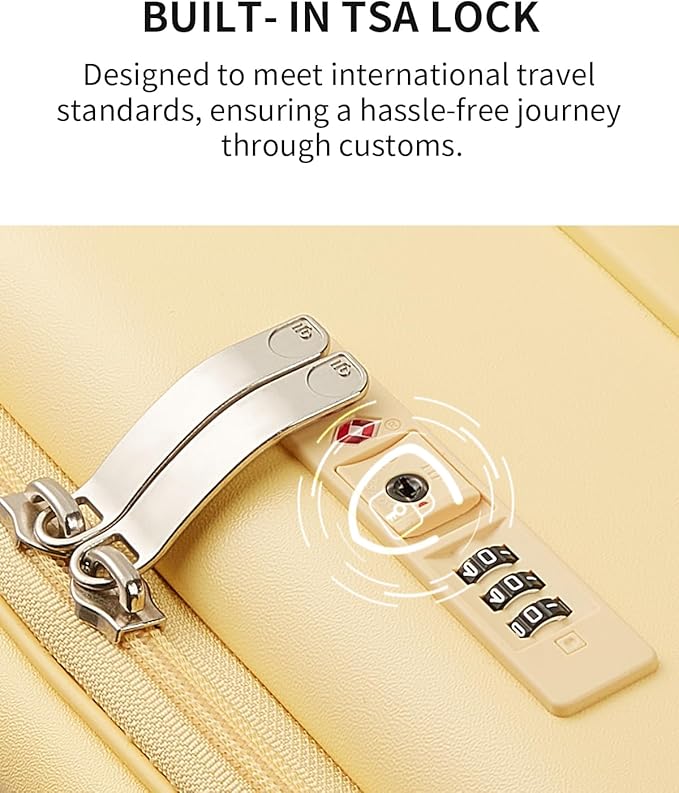 aji Expandable Top Open 26 Inch Checked Luggage with Spinner Wheels, Large Suitcase with TSA Lock, Hardside Travel Luggage Suitcases for Men Women, for 24+Days Travel, Cheese Yellow