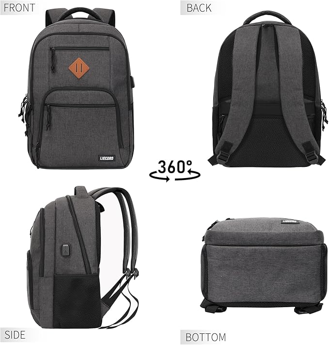 Black Backpacks for Men, Backpack for School, School Backpack for Boys Teens, 15.6 inch Laptop Back Pack with USB Charging Port, College Book Bag, Business Work Travel Bookbag, mochilas para hombres