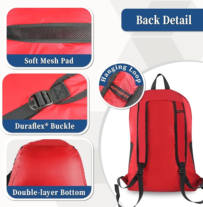 Hiking Daypack - Lightweight & Water-Resistant Portable Backpack for Travel, Camping, Outdoor Adventures(16L, red)