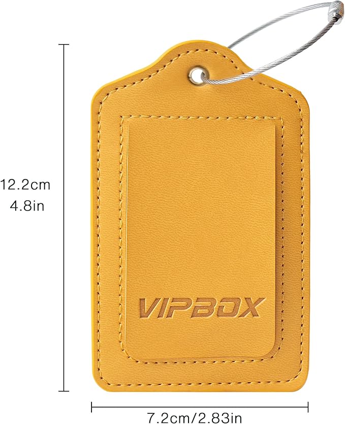 Luggage Tag Faux Leather Premium Travel Suitcase Tags for Baggage Easy to Write Waterproof with Name ID Card for Man Women (Yellow)