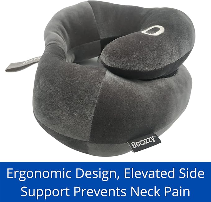BCOZZY Neck Brace Pillow - Patented Relief for Neck Pain and Supportive Sleep-Soft, Washable, and Adjustable for Comfortable Resting. Gray Large
