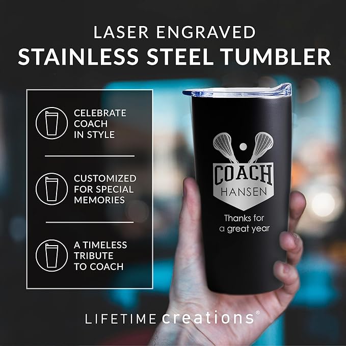 Lifetime Creations Custom Lacrosse Coach Tumbler - Lacrosse Coach Gifts for Men, Best Coach, Thank You Coaches, Lacrosse Senior Night Gifts (Matte Black 20 Ounce Cup)