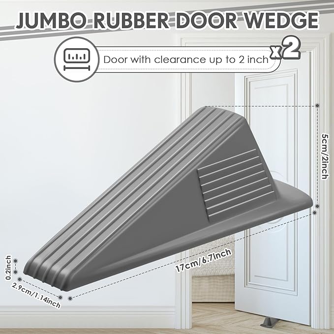 Frienda 2 Pcs Jumbo Door Stoppers Heavy Duty Door Stopper Tall up to 2inch Tall Wedge TPR Large Wedge Stackable Big Rubber Doorstop for Hotel Carpet Hardwood Concrete and Tile (Gray)