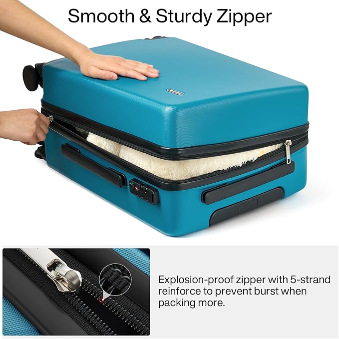 Hanke Hard Shell Luggage Sets 2 Pieces, Carry On and Checked Luggage Sets with Spinner Wheels, Durable PC Hardside Rolling Suitcase for Travel (20/28 Inch, Caribbean Blue)