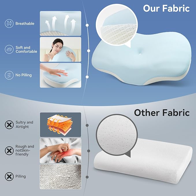 Cervical Neck Pillow - Ergonomic Memory Foam Pillow for Side, Back & Stomach Sleepers, Orthopedic Contour Pillow with Dual Height & Breathable Pillowcase(Grey)