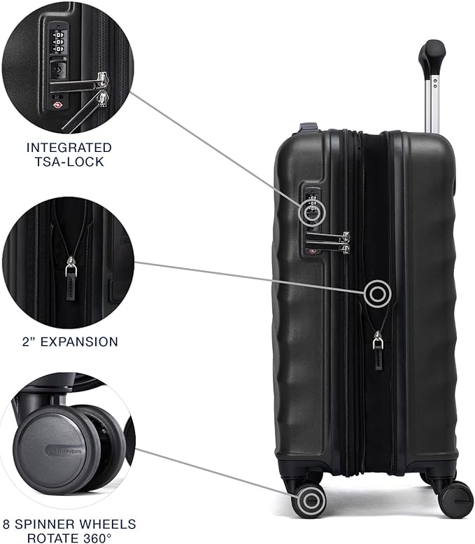Travelpro Maxlite Air V2 Hardside Expandable Carry on Luggage, 8 Spinner Wheels, Lightweight Hard Shell Suitcase, TSA lock, Black, International Carry On 18-Inch