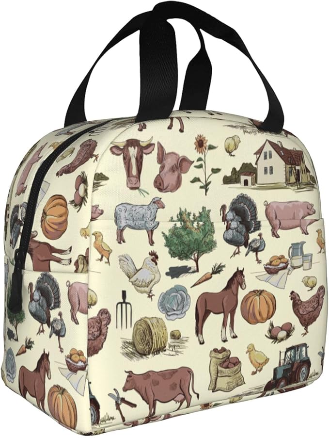 Farm Animal Lunch Bag Farm Lunch Box Insulated Reusable Lunch Tote Bag Cooler Tote Bag for Men Women