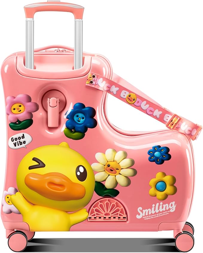 Kids Luggage, Lightweight Ride on Luggage with Spinner Wheels & Foldable Design (20-Inch+ Aged 1-3 Toddler, Pink Flower),Children Holiday Birthday Gift