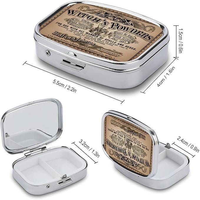 Metal 2 Compartment Pill Organizer Travel Friendly Portable Compact Pill Box Cute Pill Case to Hold Vitamins,Fish Oil,Supplements,Meds,Tablet for Purse,Pocket. (Power)