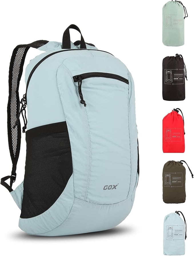 GOX Foldable 20l Backpack For Travel Lightweight Hiking Packable Daypack for Men Travel Camping Outdoor Bag Women (Sky Blue)