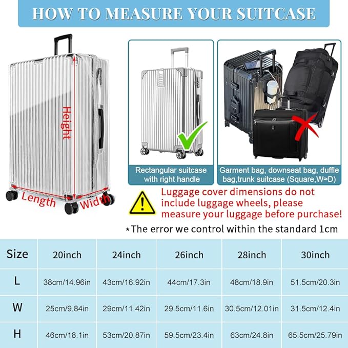 Yotako Upgraded Zippered Clear PVC Suitcase Cover, 30 Inch Luggage Covers for Wheeled Suitcase 30"