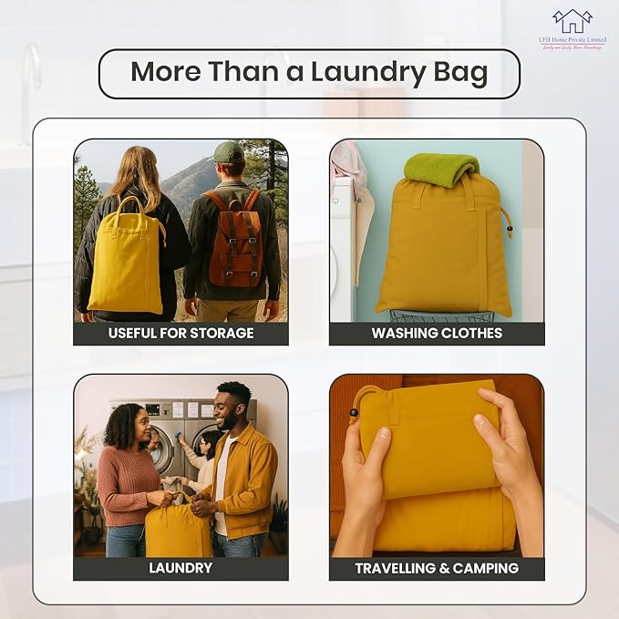 LFH Home Cotton Canvas Large Laundry Bag with Handle, Heavy Duty Drawstring Closure Washable Laundry Bags, School Travel, Home, Hotel, College Dorm, Organizer Sack, Toys Clothes 28x36-Yellow