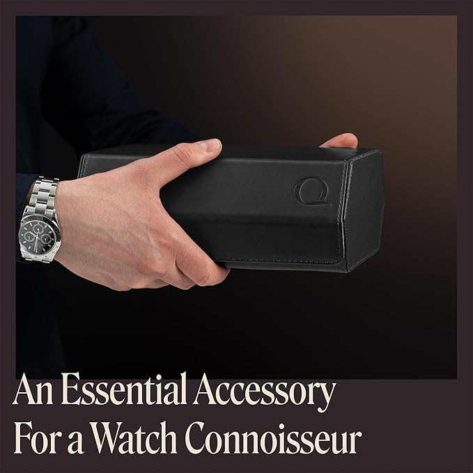 Napa Leather Watch Case for Men - Watch Roll Storage Organizer & Watch Display - Six Slot Luxury Watch Box for Home or Travel - Mens 6 Watch Holder Case (Black Charcoal)