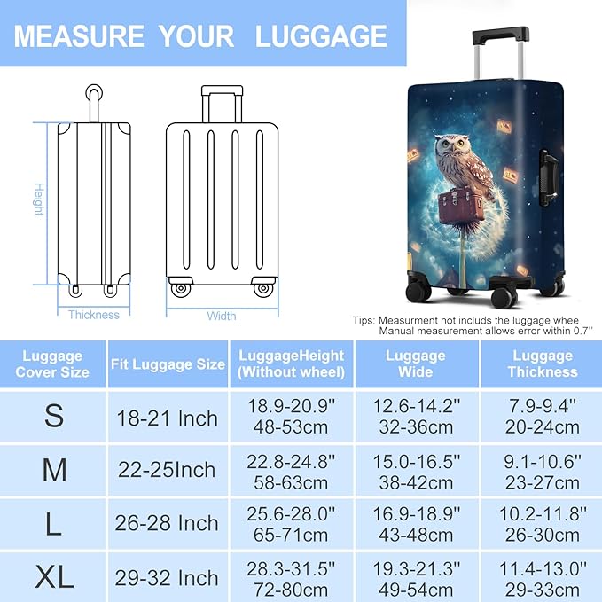 Owl Luggage Cover Washable Suitcase Protector Anti-Scratch,Stretchable Fit for 20-34Inch Luggage Durable Travel Bag Cover with Zipper Closure L(28-30inch suitcase)