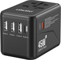 LENCENT Universal Travel Adapter, GaN III 45W International Charger with 3 USB Ports & 2 USB-C PD Fast Charging Adaptor, Worldwide Wall Charger for iPhone,Laptops, USA/UK/EU/AUS (Black-45W)