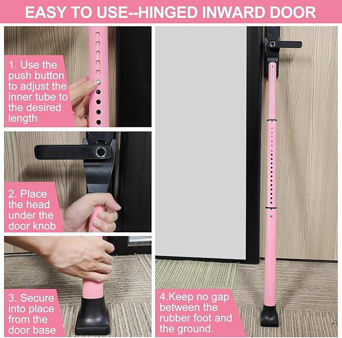 Rerishom Door Security Bar, Door Stoppers Security bar,Heavy Duty Door Lock Security Door Jammer Door Stopper for Apartment, Hotel Room,Screen Door Hardware, Gate Lock Bar(2 Pack,Pink)