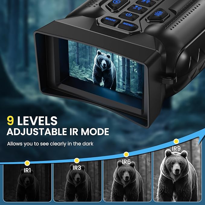 Night Vision Goggles,4K Night Vision Binoculars for Adults,Thermal Binoculars with 10X Zoom,9-Level Infrared,1000FT Infrared Range,32GB TF Card,Photo&Video Recording,Compact Design,Ideal Gifts for Men