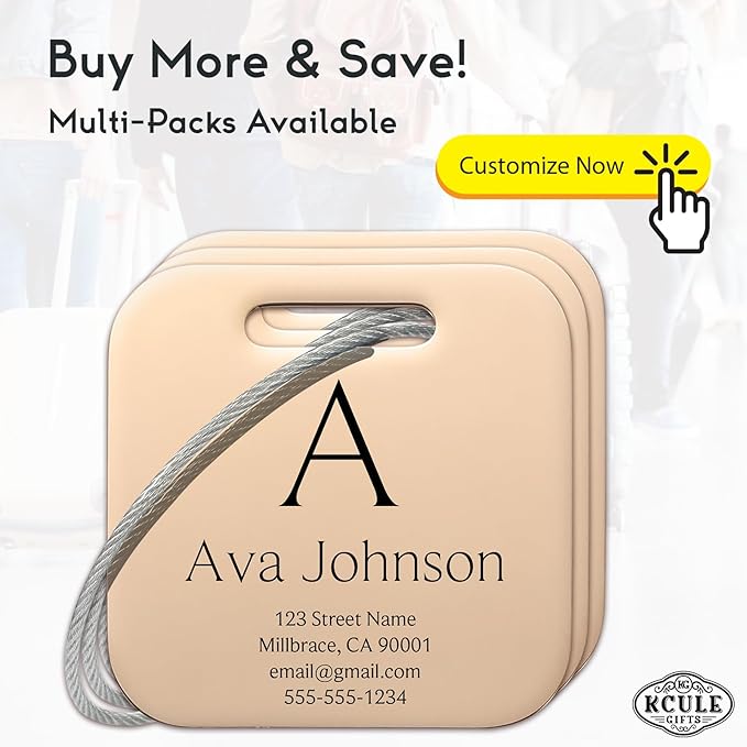 Customized Stainless Steel Luggage Tags: Personalize Your Suitcases, Backpacks, and Bags with Your Text (Rose Gold)