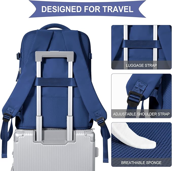 coowoz Large Travel Backpack For Women Men,Carry On Backpack Flight Approved,Hiking Backpacks Outdoor Rucksack Casual Daypack Travel Bag Essentials Personal Item Backpack (Royal Blue L)