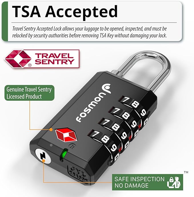 Fosmon TSA Approved Locks for Luggage/ Suitcase with Open Alert Indicator (4 Pack), Heavy Duty Gun Safe Lock for Gun Case, 4 Digit Shackle Combination Padlock for Travel, Backpack Zipper, Gym Locker