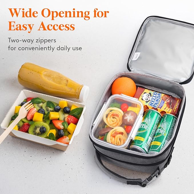 Lifewit Insulated Lunch Box for Men, Expandable Cooler Bag, Freezable Lunch Bag for Women with 2 Ice Packs and Shoulder Straps for Work Travel College, 8.2L Gray