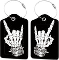 2 Pcs Skull Luggage Tags for Suitcases, Black Leather Luggage Tags, Privacy Cover ID Label with Stainless Steel Loop & Address Card, Funny Skull Travel Bag Tag Luggages Accessories for Suitcases