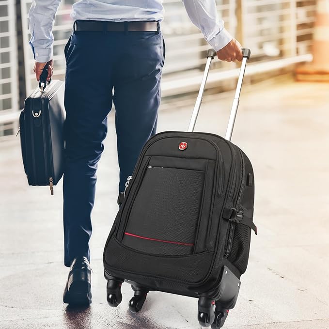 StarCloud 4-Wheel Checked Rolling Backpack 55L (24x15x9in): Extra-Large Roller Travel Laptop Backpack for Business, Water-Resistant Luggage, Backpack with Wheels for Travel and Commuting