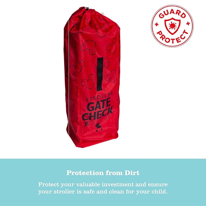 J.L. Childress Disney Baby Gate Check Bag for Umbrella Strollers - Travel Bag for Airplane, Fits Most Single Umbrella Baby Strollers, Airport Accessories for Gate Check - Mickey Mouse, Red