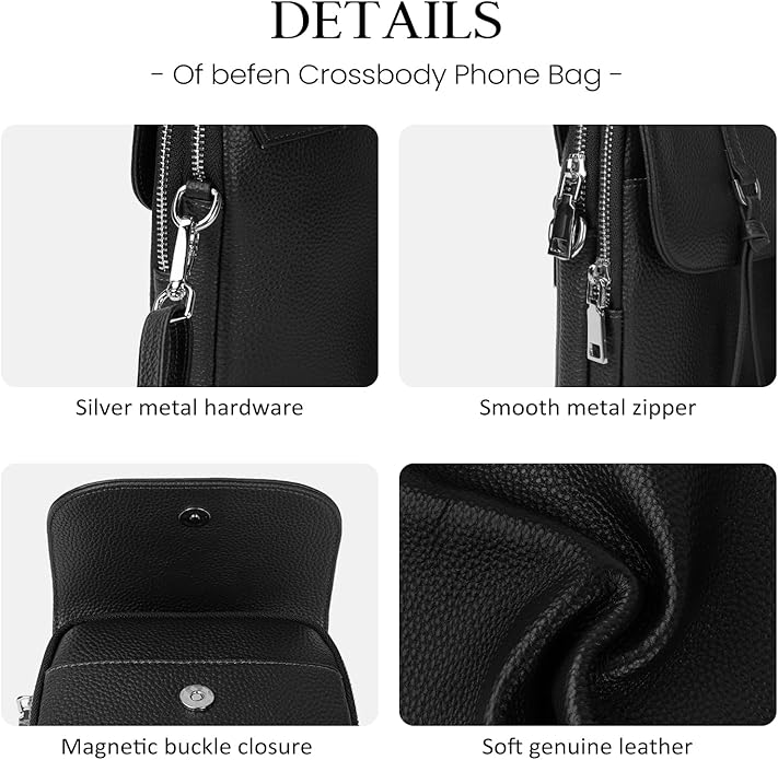 befen Genuine Leather Small Crossbody Bags for Women, Multi Pocket Cell Phone Crossbody Purse with RFID Blocking Card Slots