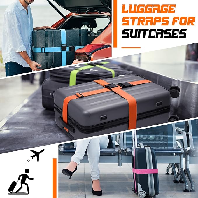 Eccliy 12 Pack Luggage Straps Suitcase Belts Wide Adjustable Packing Straps Travel Belts Accessories for Business Packing(Multicolor)
