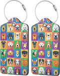 2 Pack Luggage Tags for suitcases Funny Cute Color Dog Luggage Tag, Leather Stainless Steel Loop Label Tag for Men Women Travel Bag Suitcase(Dog)