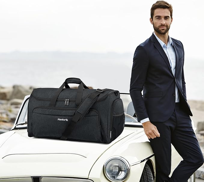 Hanke Carry on Garment Bags for Travel,Convertible Duffle Bag Luggage Bag Weekend Bag with Shoe Compartment,2 in 1 Hanging Suitcase Suit Bag for Men Women,Black